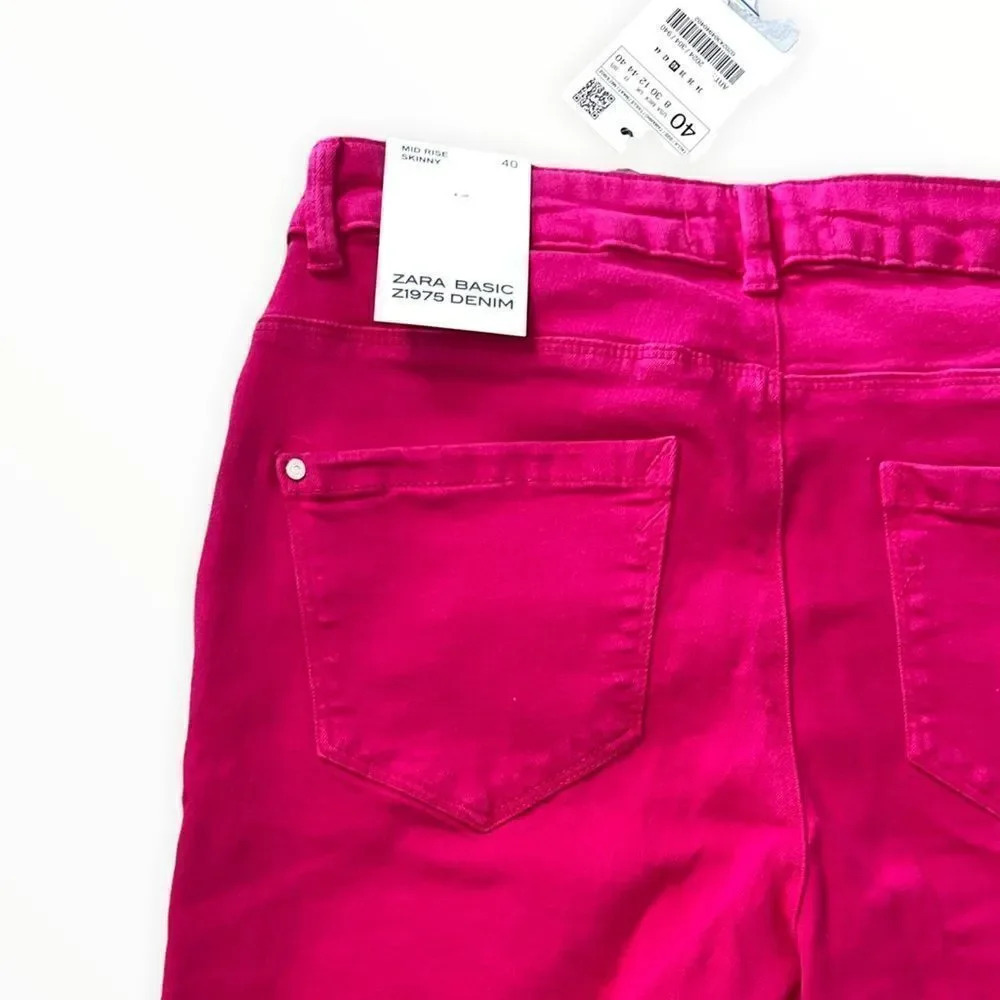 Zara Fuchsia Color Skinny Jeans Size 8 NWT Pink High Rise Stretch Denim Pants - Picture 5 of 8